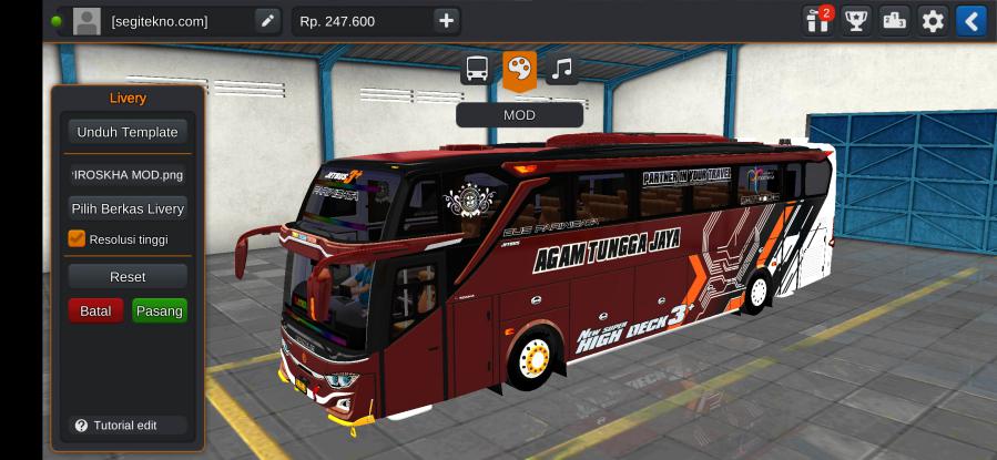 Download Livery & Mod Bussid Agam Tungga JayaSHD