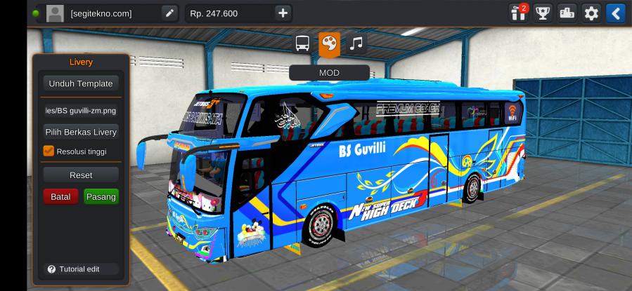 Download Livery & Mod Bussid BS Guvilli JB3+ SHD Hino RK