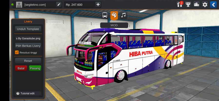 Download Livery & Mod Bussid Hiba Putra SR2 XHD Prime