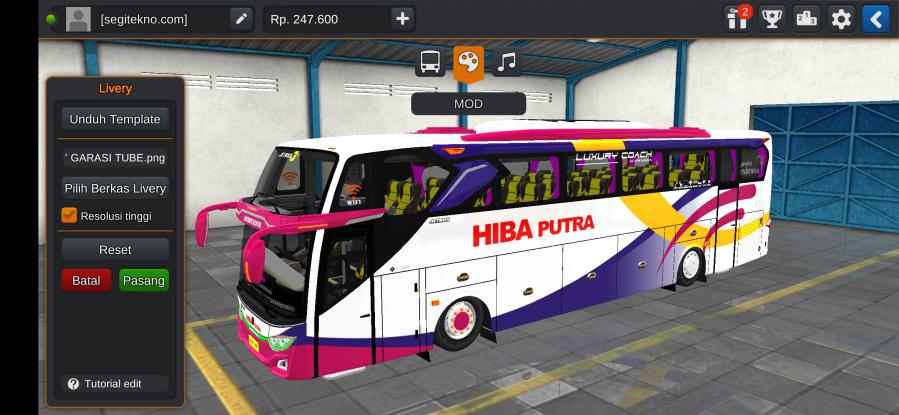 Download Livery & Mod Bussid Hiba Putra JB3+ Voyager Scania