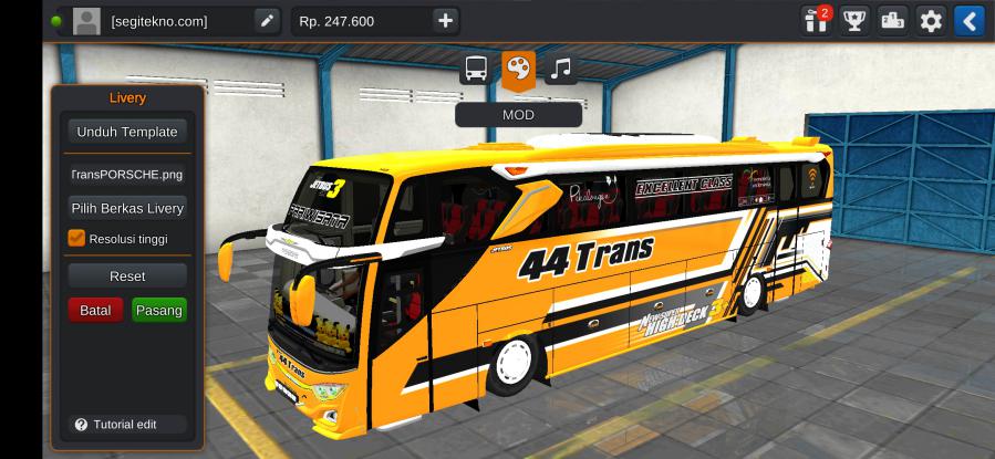 Download Livery & Mod Bussid 44 Trans JB3+ SHD Voyager