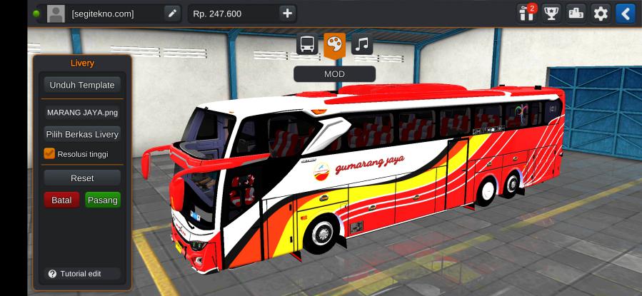 Download Livery & Mod Bussid Gumarang Jaya JB3+ Tronton Volvo B11R