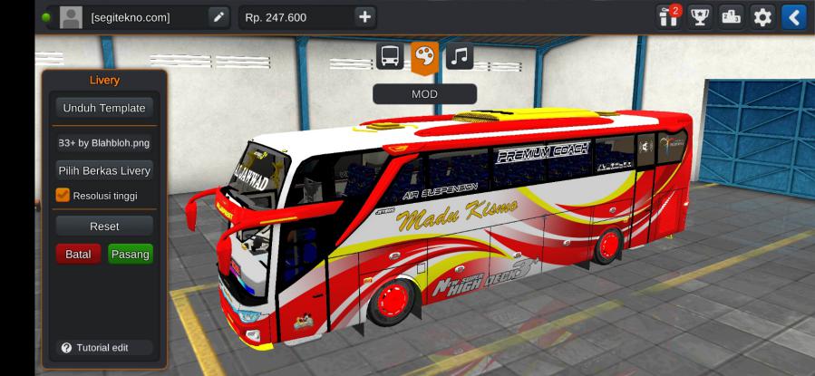 Download Livery & Mod Bussid Madu Kismo JB3+ Non Facelift