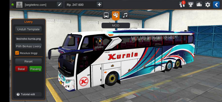 Download Livery & Mod Bussid Kurnia JB3+ Tronton Volvo B11R