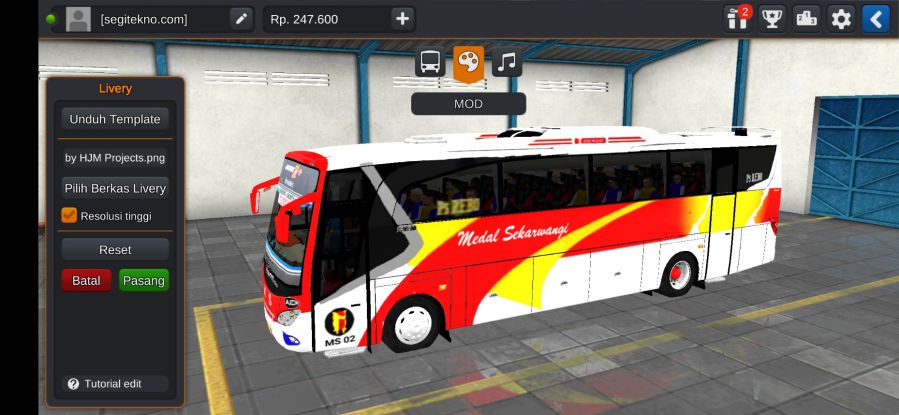 Download Livery & Mod Bussid Medal Sekarwangi JBHD
