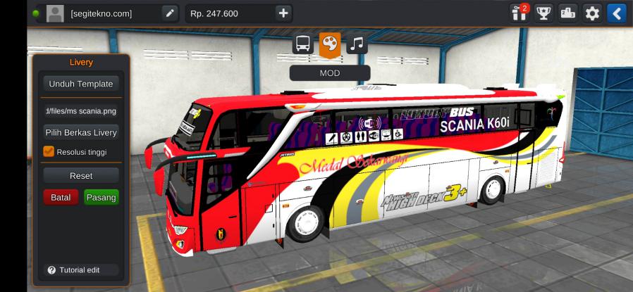 Download Livery & Mod Bussid Medal Sekarwangi JB3+ SHD Scania