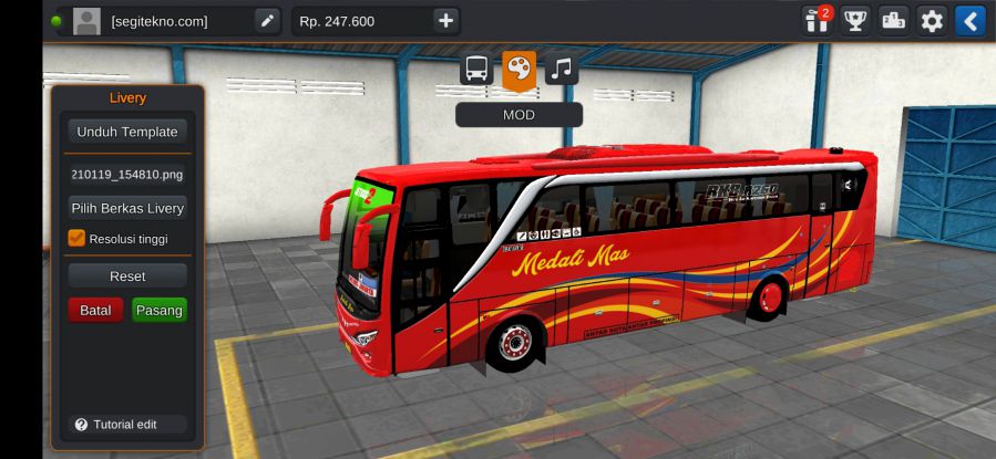 Download Livery & Mod Bussid Medali Mas JB2 Setra