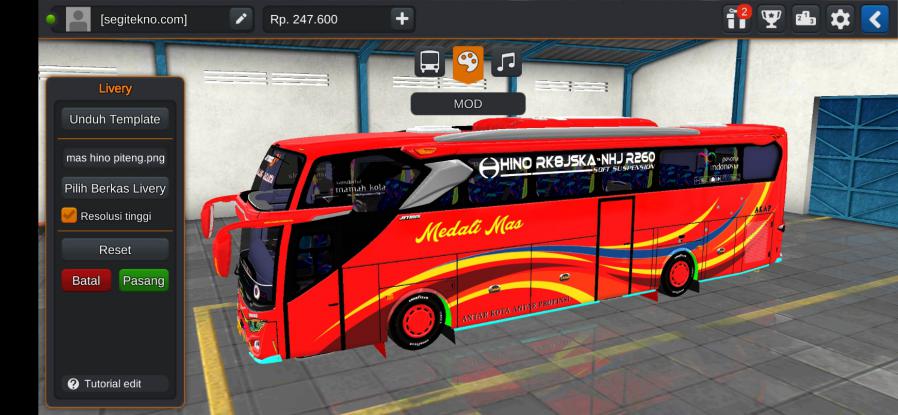 Download Livery & Mod Bussid Medali Mas JB3+ SHD Hino RK