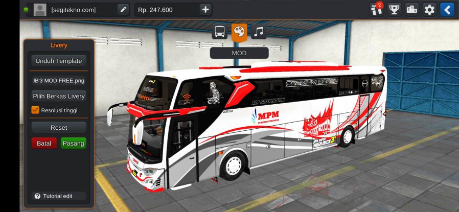 Download Livery & Mod Bussid MPM JB3+SHD Hino
