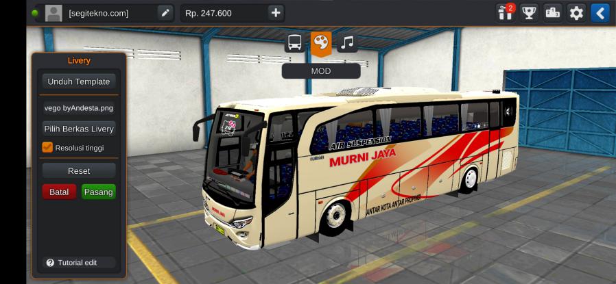 Download Livery & Mod Bussid Murni Jaya JB2 Travego