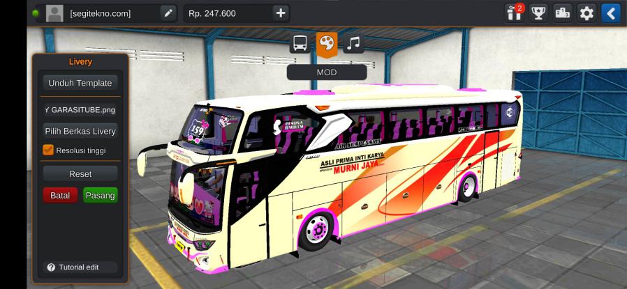Download Livery & Mod Bussid Murni Jaya JB3+ Hino RK