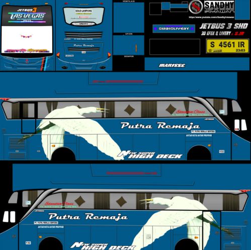 Download Mod & Livery Bussid Putra Remaja JB3+ SHD Ori