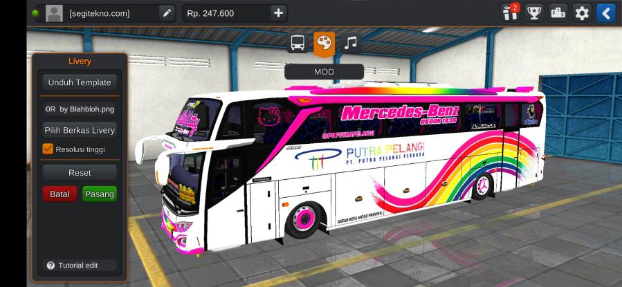 Download Mod & Livery Bussid Putra Pelangi JB3+ Mercy O500R