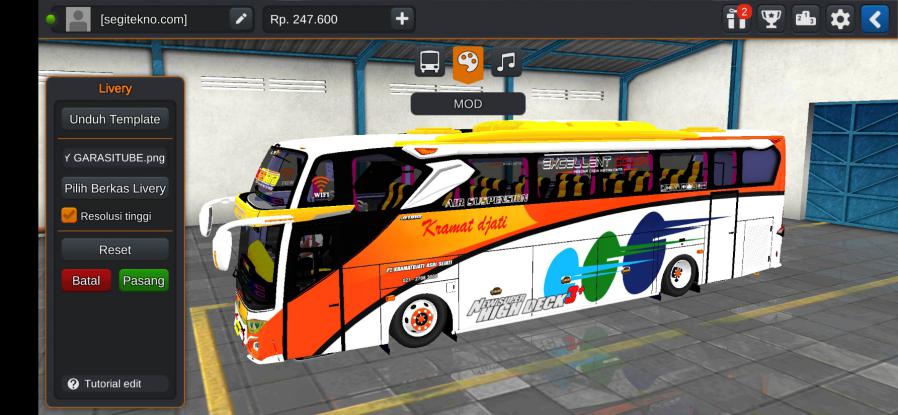 Download Livery & Mod Bussid Kramat Djati JB3+ Hino RK