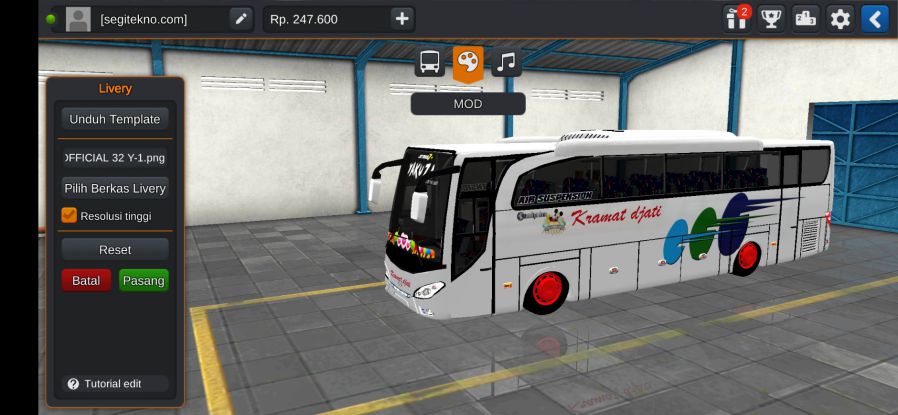 Download Livery & Mod Bussid Kramat Djati JBHD Hino RK