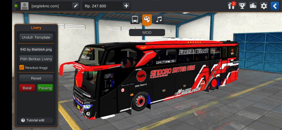 Mod Bussid Sindoro Satriamas JB3+ MHD