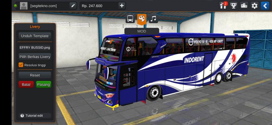 Mod dan Livery Bussid Unicorn Indorent UHD Alcoa Volvo B11R