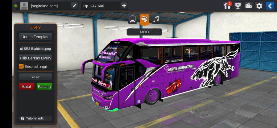 Mod & Livery Bussid Midas Nusantara SR2 Hino