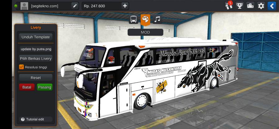 Mod & Livery Bussid Midas Nusantara JB3+ SHD Mercy O500R