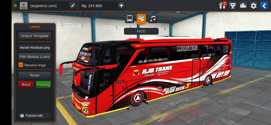 Mod & Livery Bussid RJB Trans JB3+ SHD Mercy O500R