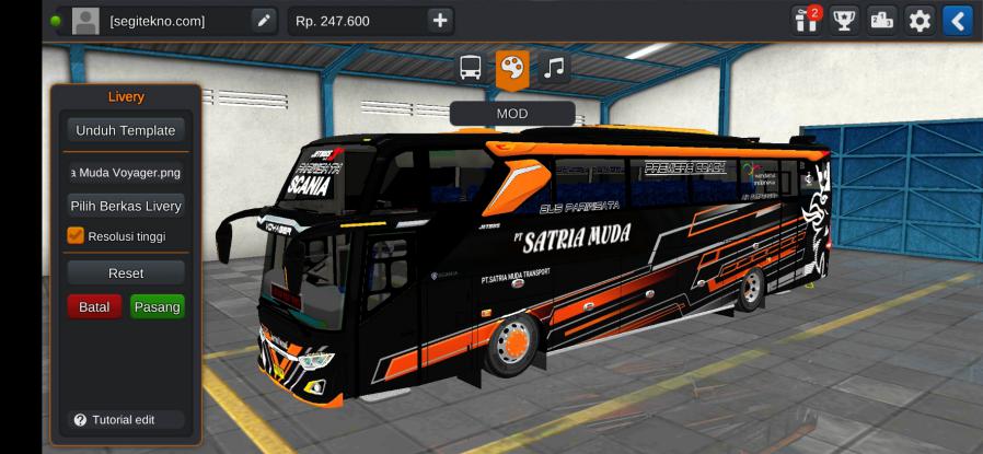 Mod & Livery Bussid Satria Muda JB3+ SHD Voyager Scania