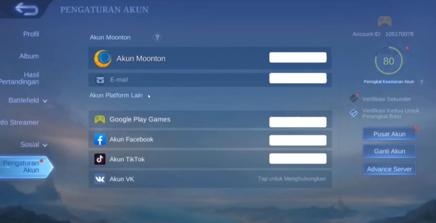 Mengaitkan akun game Mobile Legends