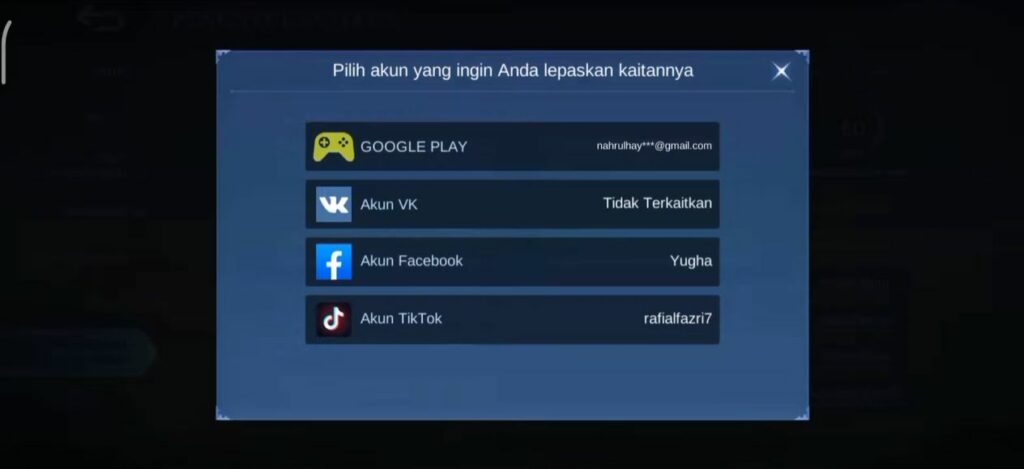 Unbind Akun Google Play di ML