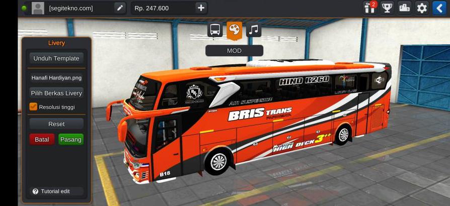 Download Livery & Mod Bussid Bris Trans JB3+ SHD Hino