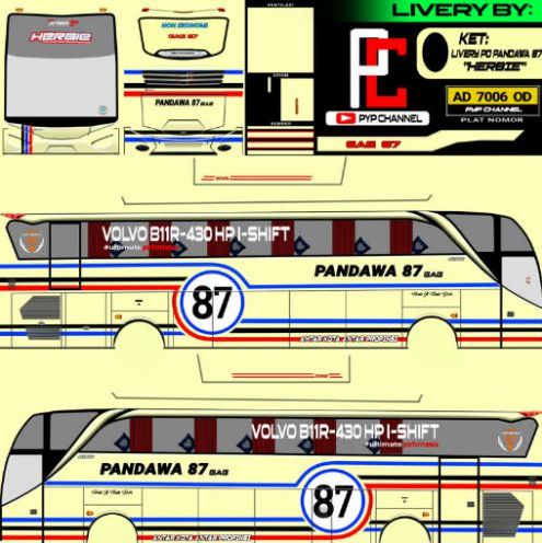 Livery Bussid Pandawa 87 SHD Volvo Herbie
