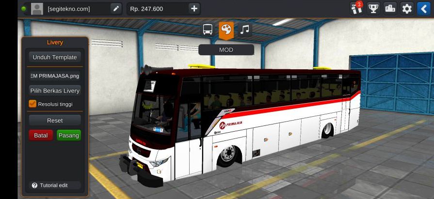Download Livery & Mod Bussid Primajasa Max Tentrem