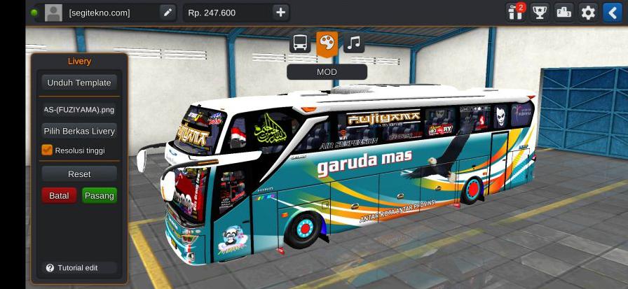 Download Livery & Mod Bussid Garuda Mas JB3+ SHD Non Facelift