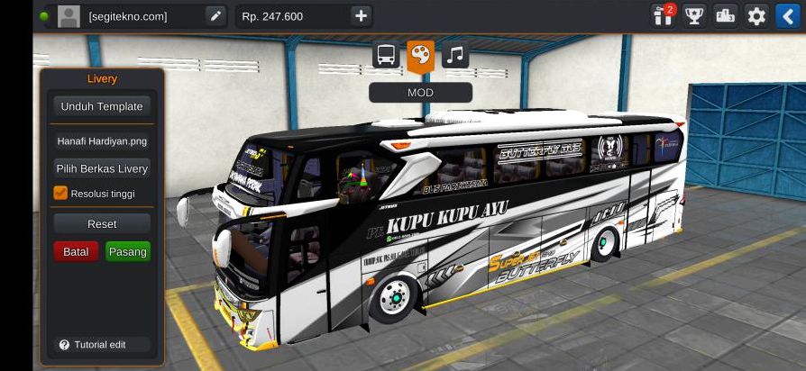 Download Livery & Mod Bussid Kupu Kupu Ayu JB3+ SHD Hino
