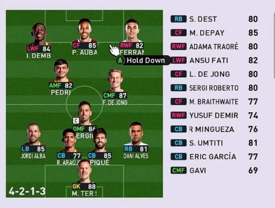 Formasi PES 2022 Barcelona Tiki Taka