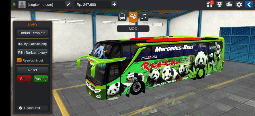 Download Livery & Mod Bussid Restu Panda JB3+ MHD