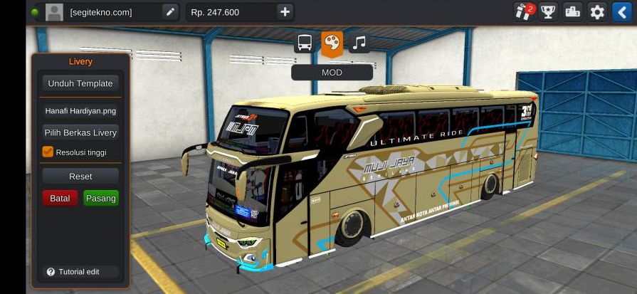 Download Livery & Mod Bussid Muji Jaya JB3+ SHD Hino RK
